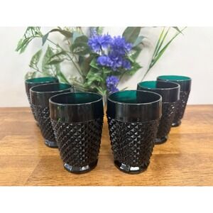 Vintage Indiana Glass Tiara Cameo Black Amethyst Tumblers 6 MCM‎ Glassware